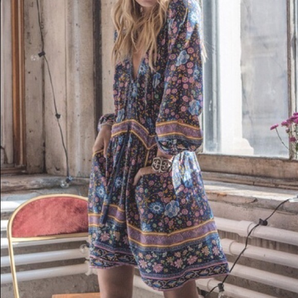 Navy Floral Longsleeve DRESS Tunic Playdress Folk - Picture 3 of 5